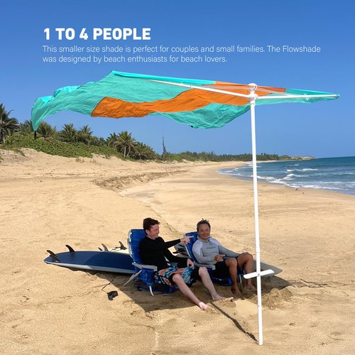 Flow Shade Beach Tent Wind Sun Canopy Portable Easy Set Up UPF 50+ No Assembly Requires 3-30 MPH - 1 to 4 People - 8 Foot X 8 Foot Fabric Top