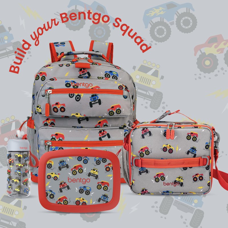 Bentgo Kids Backpack - Lightweight 14” Backpack in Fun Prints for School, Travel, & Daycare, Ideal for Ages 4+, Roomy Interior, Durable & Water-Resistant Fabric, & Loop for Lunch Bag (Trucks)