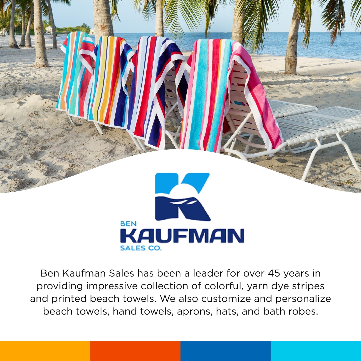 Kaufman - Joey Velour Colored Classic Multi-Color Stripe Beach & Pool Towel - Large 100% Combed Cotton Beach Towel - Soft & Absorbent Colorful Towels - 30" x 60" - 4 Pack