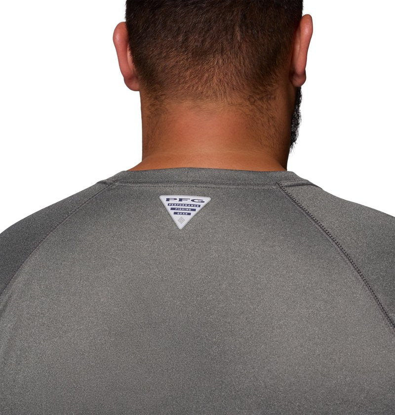 Columbia Men's PFG Terminal Tackle Long Sleeve Fishing Shirt, Charcoal Heather/Cool Grey Logo, 5X