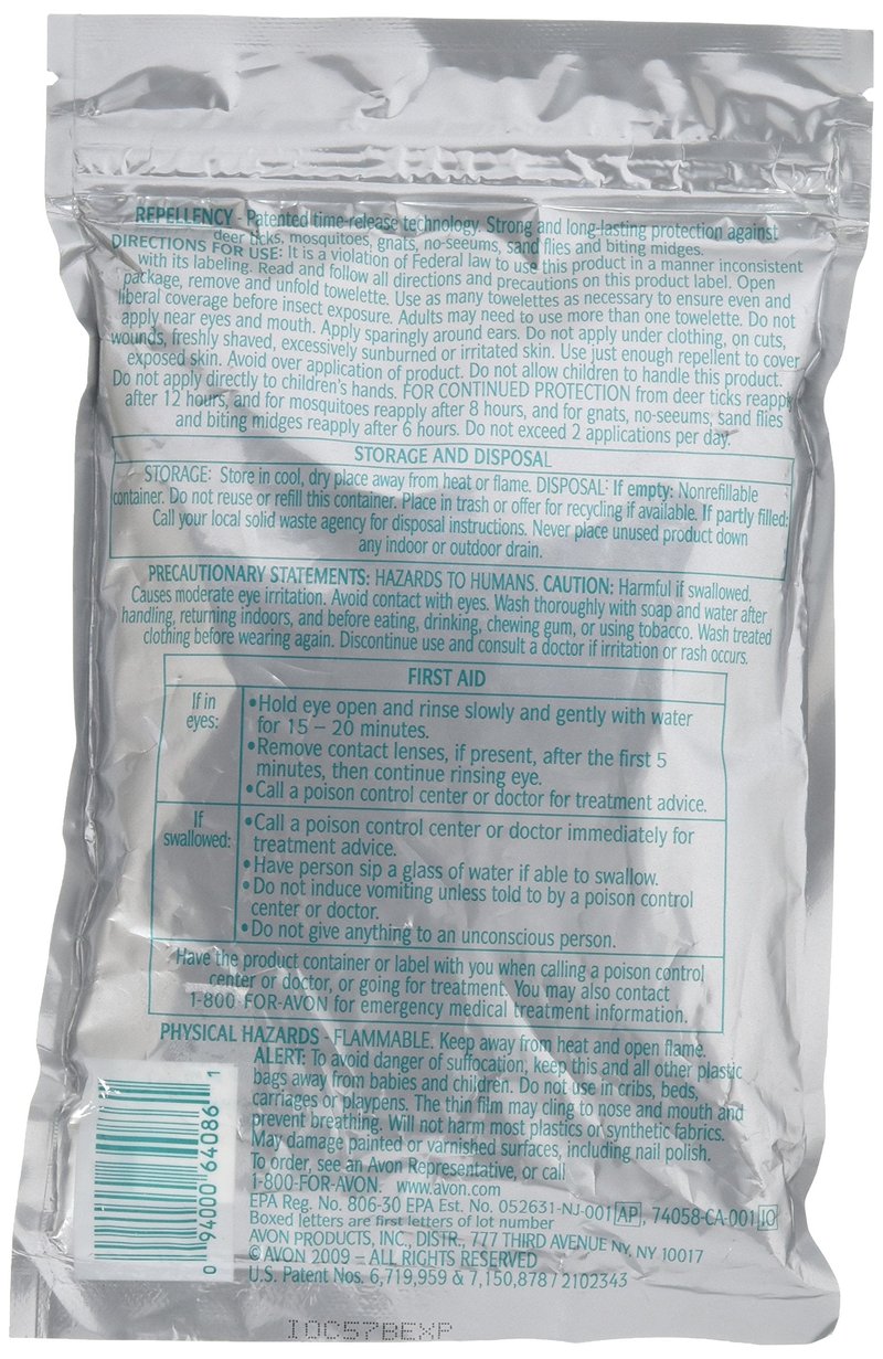 Avon Skin So Soft Bug Guard Plus Picaridin Towelettes (8 Count) — DEET-Free Bug & Insect Repellent for Travel — Protects Against Deer Ticks, Gnats, No-Seeums, Sand Flies & Biting Midges