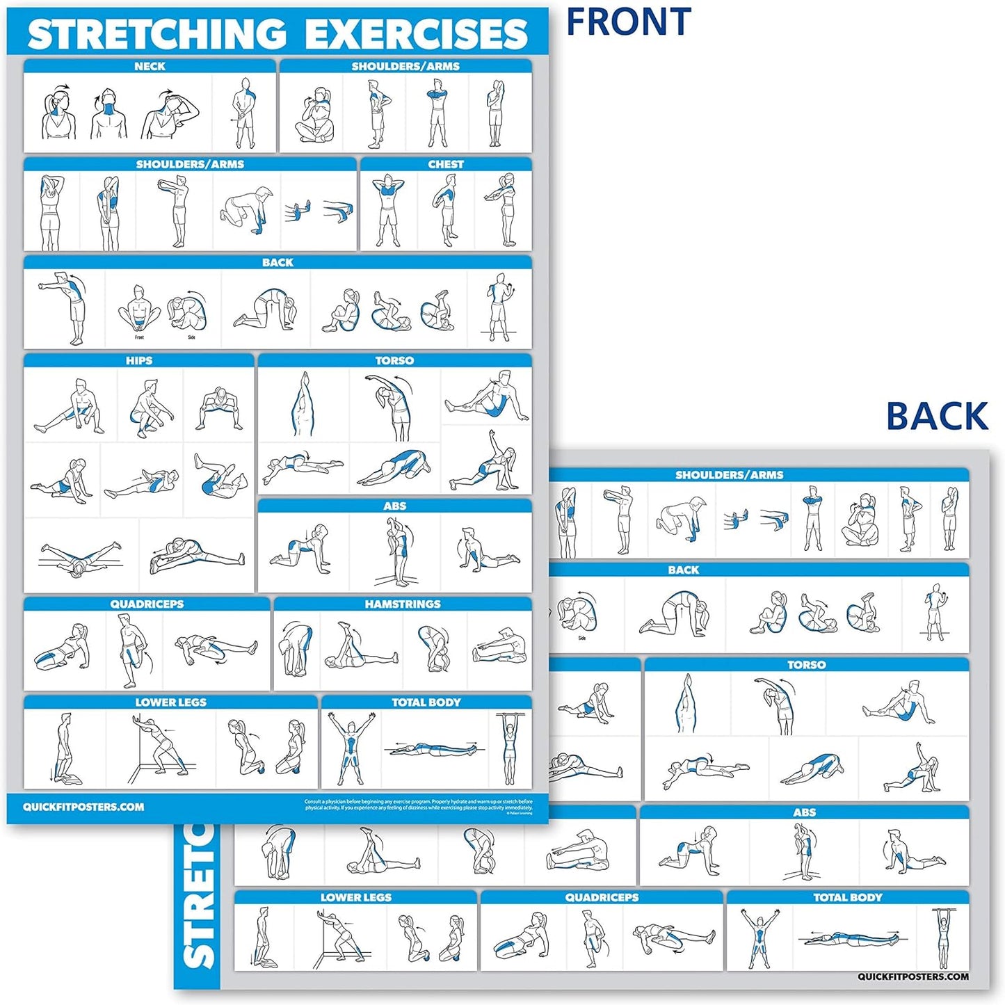 10 Pack - Exercise Workout Poster Set - Dumbbell, Suspension, Kettlebell, Resistance Bands, Stretching, Bodyweight, Barbell, Yoga Poses, Exercise Ball, Muscular System (PAPER, NON LAMINATED,18" x 24")