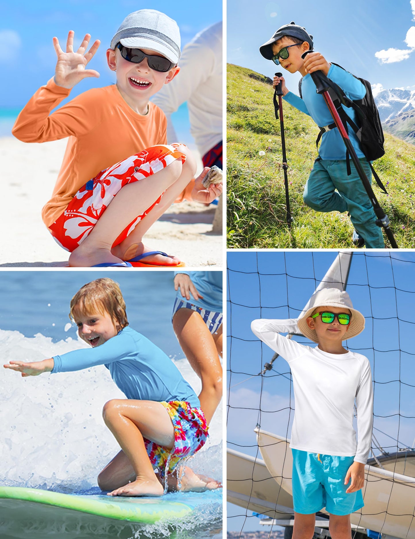 Boys UPF 50+ Rash Guard Swim Shirt, Kids Youth Long Sleeve Sun Protection UV Rashguard Shirts for Water Surfing Beach Deep Sea Blue