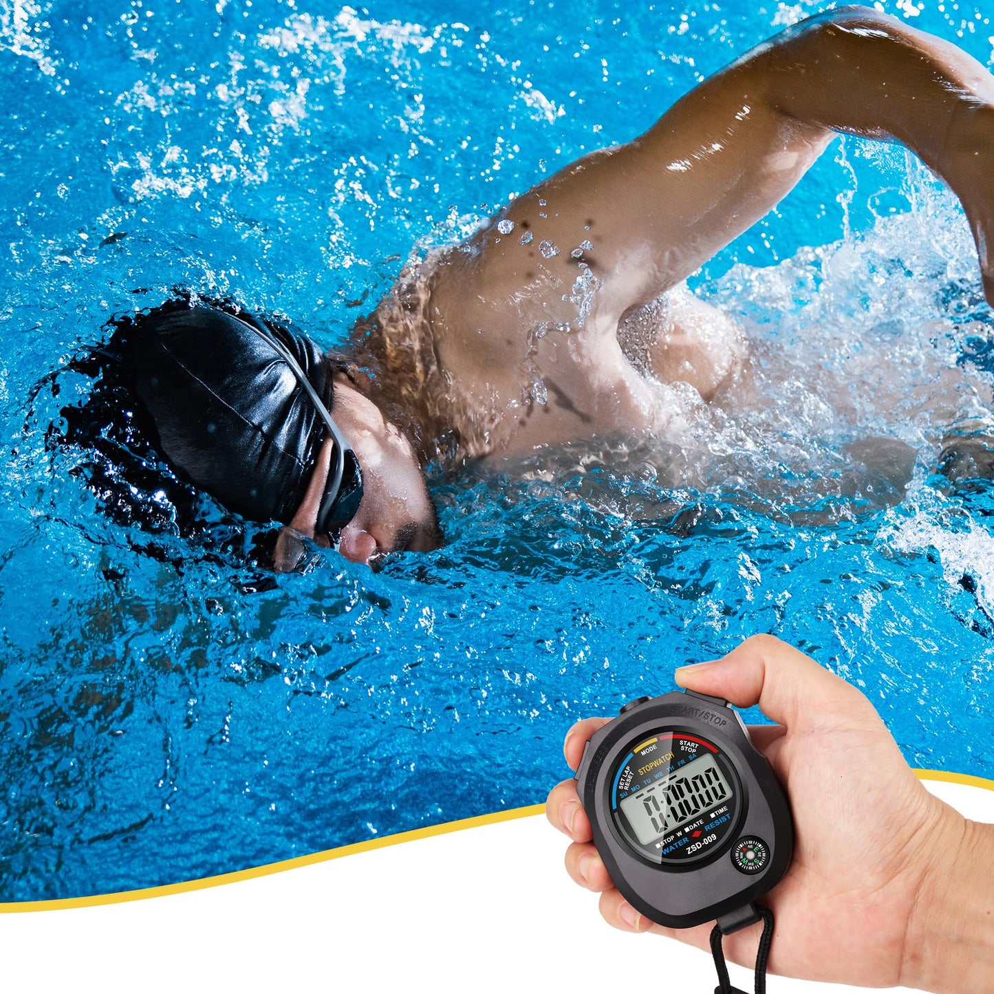 2 Pack Digital Stop watch Timer with 2 Whistle Set | Waterproof Stopwatch with Large Display Date, Time & Alarm | Sports Stopwatch for Swimming, Running and Fitness | Perfect for Coaches | Black