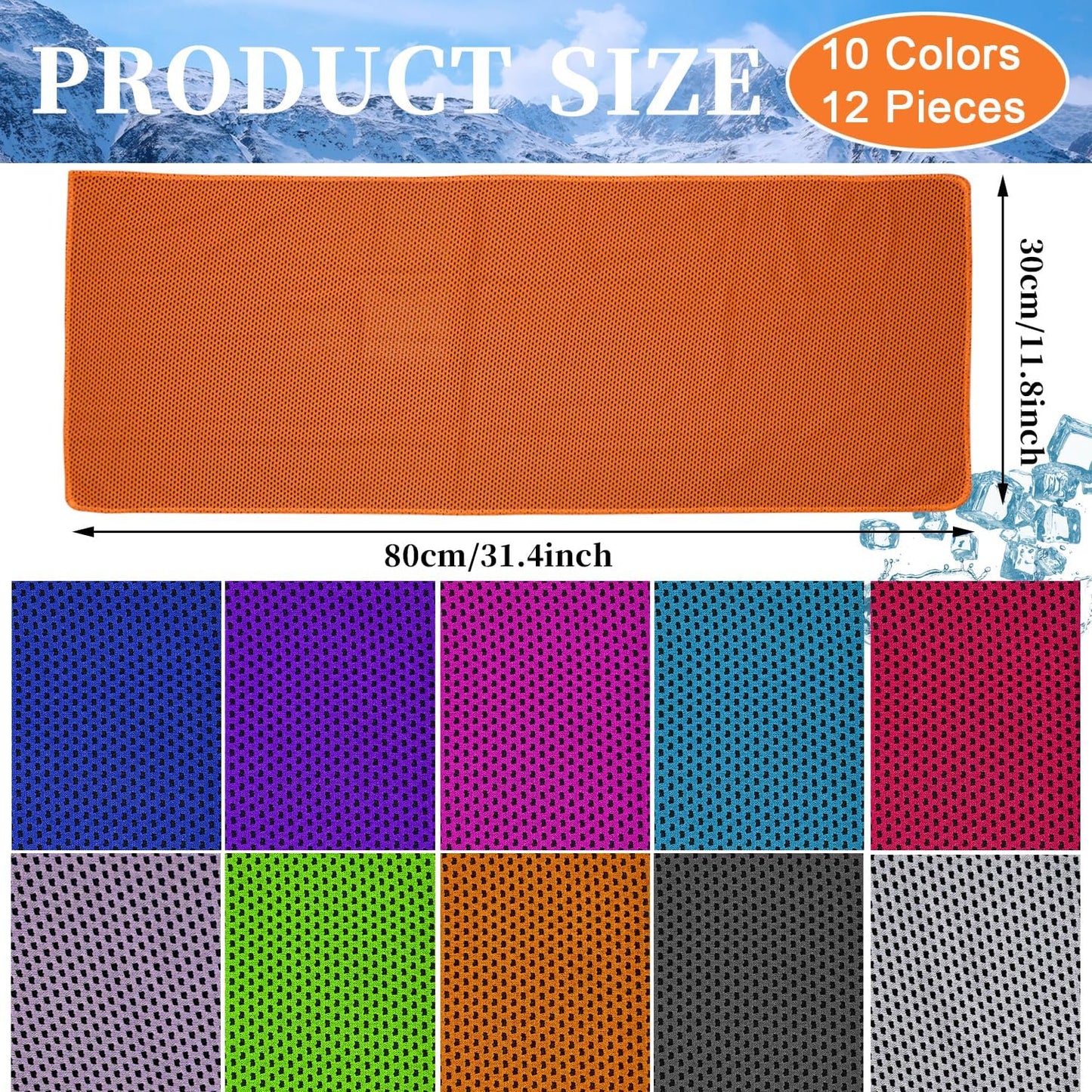 12 Pack Cooling Towels, 32 x 12 Inch Microfiber Ice Towels, Soft and Breathable Neck and Face Cooling Towels, Sweat Wicking Towels for Yoga, Running, Gym, Workout, Outdoor Exercise, 10 Colors