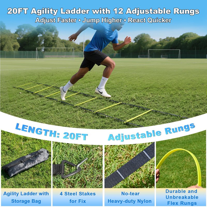 Soccer Goals for Backyard Soccer Goal 12x6 Big 10x6.5 8x6 6x4FT Soccer Goals for Youth Adults and Kids Large Metal 2" Goal Post with Agility Ladder and Target Net Soccer Cones Practice Equipment