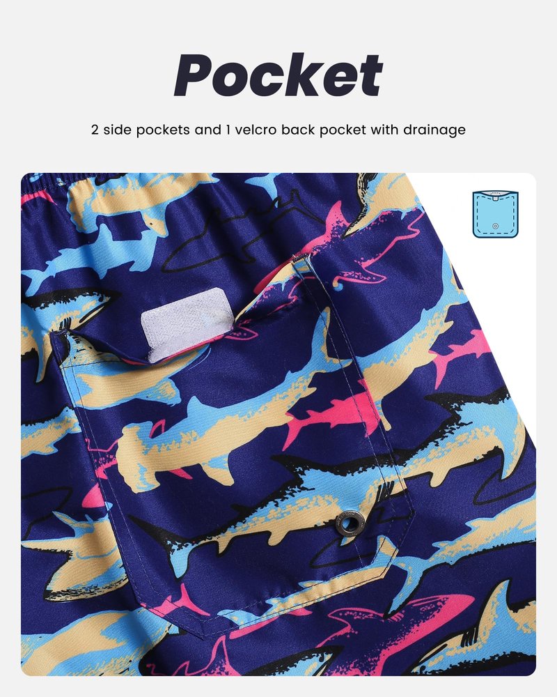 maamgic Mens Swim Trunks Quick Dry Swim Shorts with Mesh Lining Funny Swimwear Bathing Suits 7inch Colorful Shark X-Small