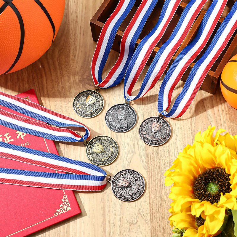 RoundFunny 24 Pcs Award Medals 1st 2nd 3rd Place Medals Metal Winner Trophy Awards Gold Silver Bronze Prizes for Sports Competitions Party, 2 Inches (Classic Color)