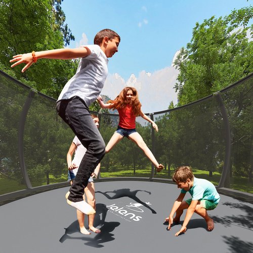 JELENS Trampoline 8FT 10FT 12FT 14FT 16FT, Recreational Trampolines with Enclosure Net and Ladder, Outdoor Anti-Rust Trampolines for Kids and Adults, ASTM (Dark Black, 14FT)