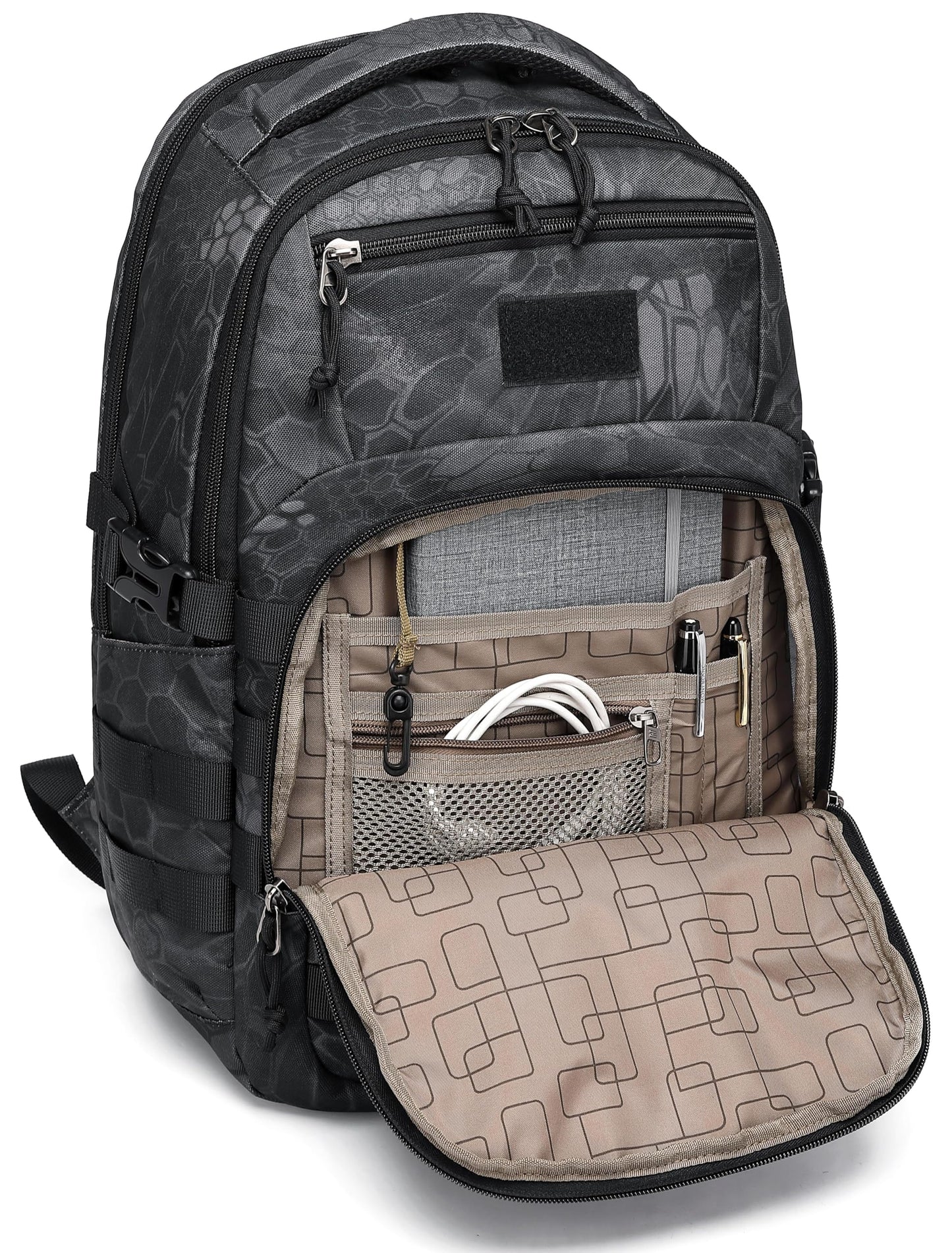Wotony Military tactical backpack, backpack for men black small tactical assault bag (Python Black, 20 inch)