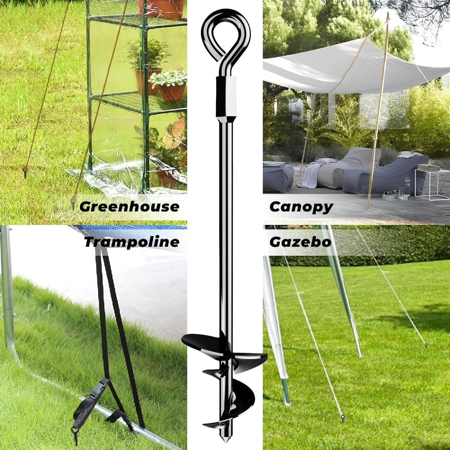 15" Ground Anchors Screw-in - Heavy Duty for High Winds - Ground Stakes - Earth Anchors for Sheds, Swing Sets, Tents, Trampolines, Gazebos, Carports, and Hurricane Tie-Downs