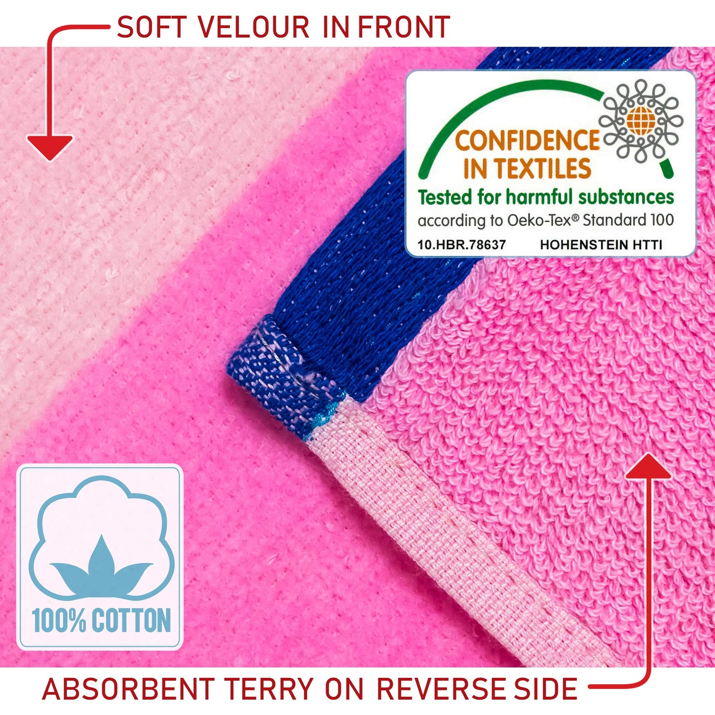 Softerry - Extra Soft Beach Towel 30 x 60 inch Cabana Stripe Hotel Pool and Resort Style Absorbent Terry 100% Cotton (Royal-Tur-Red-Pink, 4 Pack)