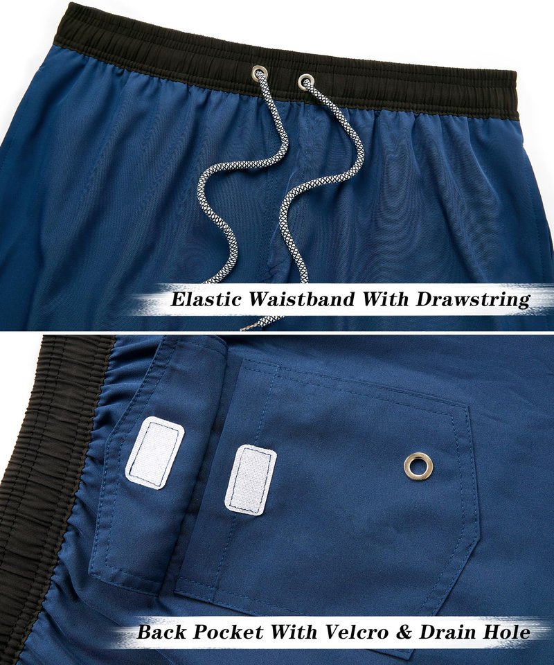 ELETOP Men's Swim Trunks Quick Dry Bathing Suit Swimming Board Shorts Mesh Lining Beach Swimwear Blue 3XL
