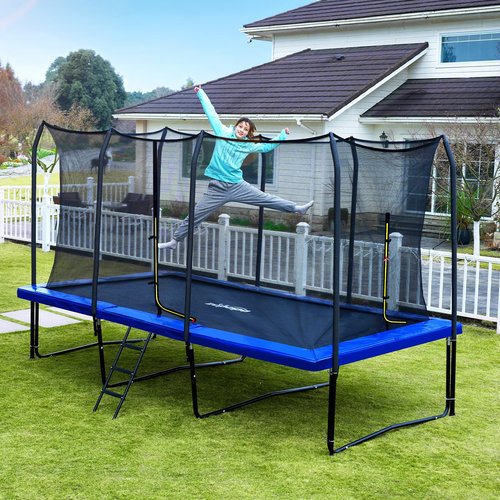 Zupapa 1500LBS Weight Capacity Rectangle Trampoline 10x17FT 9X15FT 8X14FT Outdoor Square Gymnastics Trampolines with Basketball Hoops for Kids Adults Long Large Big Rectangular Tumbling Trampolin