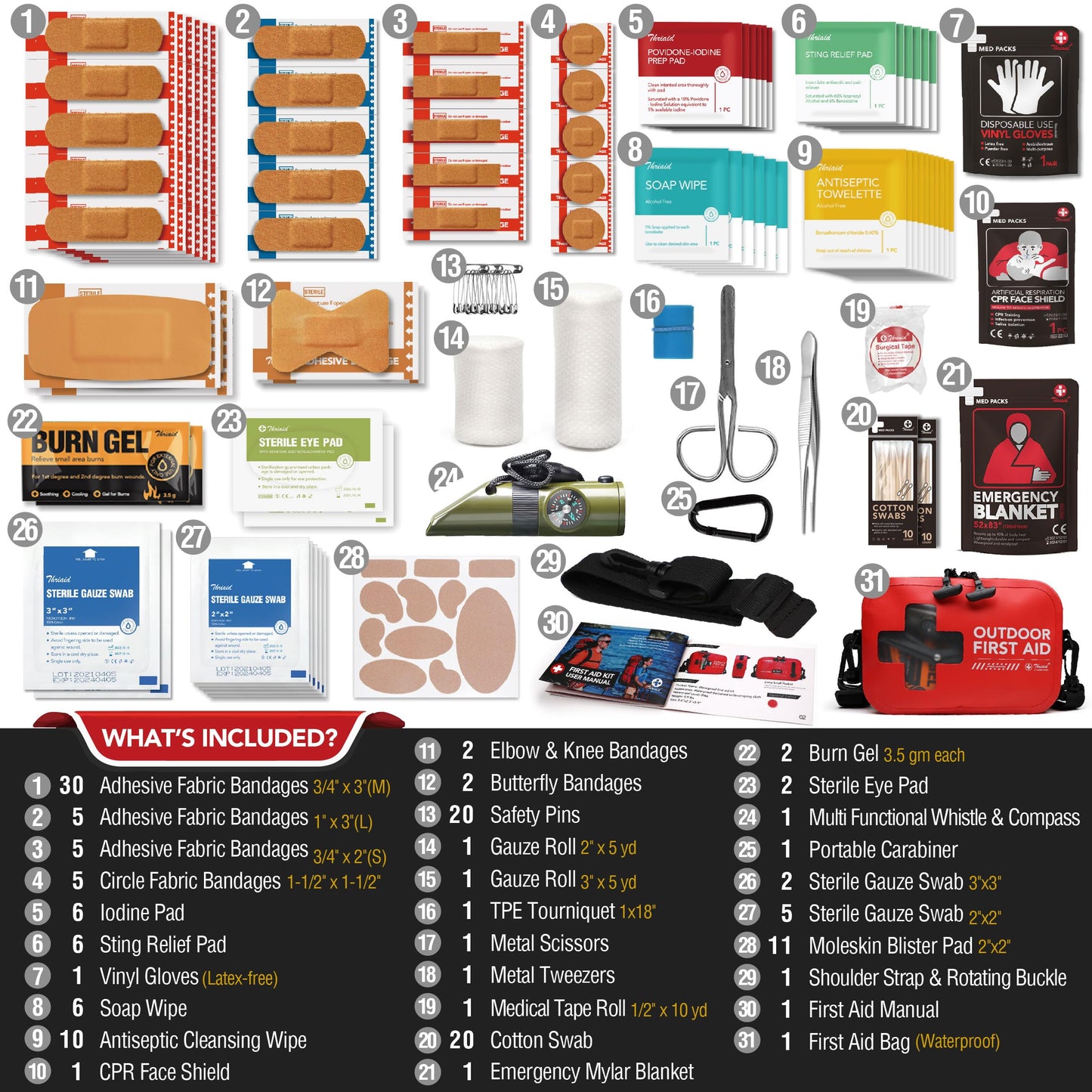 152 PCS Waterproof First Aid Kit, Portable Small Boat Dry Bag Bug Out Bag, Emergency Medical Kit Ideal for Boating, Camping, Fishing, Kayaking, Floating, Red