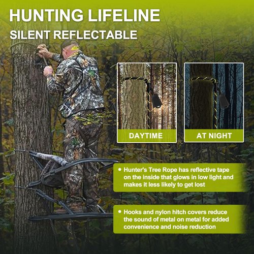 VONLX Hunting Safety Rope 30 Feet, Treestand Lifeline Rope Reflective Safety Lifeline for Hunters Climbing Tree Stand, Hanging Ladder Stands, Provides Fall Protection When Hunting from Stand