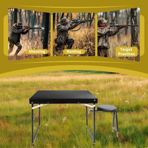 KUAFU Foldable Shooting & Hunting Table with Shooting Bench, Adjustable Height Legs and Seat, Steel Portable Shooting Bench Rest for Rifles for Outdoor Range and Hunting