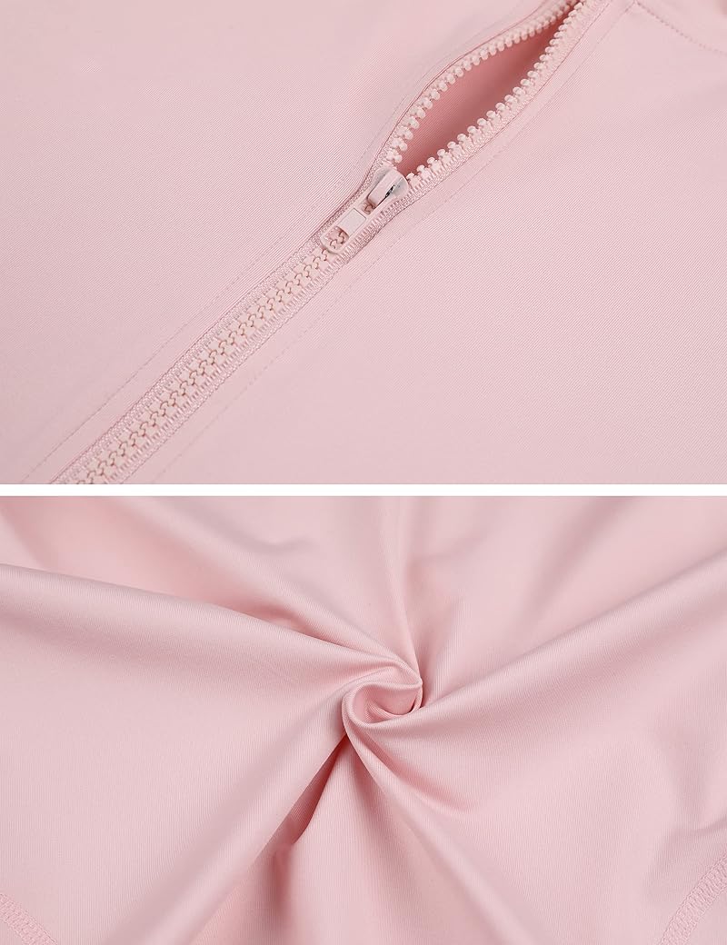 Lviefent Pink Small Women's Lightweight Full Zip Track Jacket with Thumb Holes