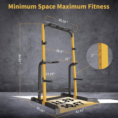 BestHFit Power Cage Squat Rack – Heavy Duty 1000LB Capacity Home Gym System with Adjustable Pull-Up Bar, Safety Spotter Arms & J-Hooks for Weight Lifting, Bench Press, Crossfit – Yellow