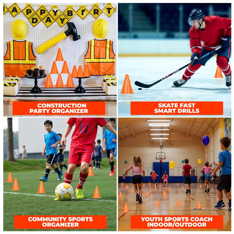 Soccer Cones for Training Kids With Mesh Bag - 7 Inch - Small Traffic Cones for Sports Training - Small Orange Cone - Flexible Conos for Soccer Practice, Basketball, Football Drills (12PCs - Orange)