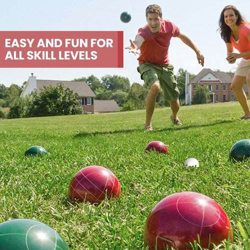 TELURY 100mm Bocce Ball Set Regulation Size and Weight for Lawn, Beach Bocci Game for 2-8 Players (Red and Green)