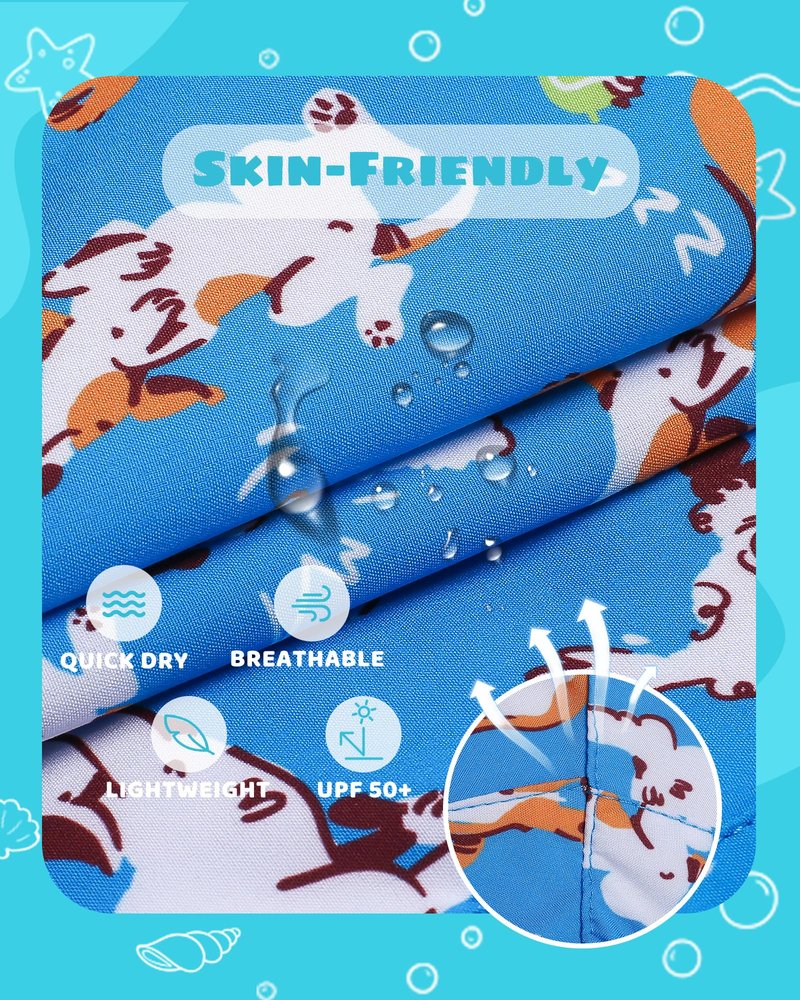 maamgic Boys Swim Trunks with Compression Liner Toddler Stretch Swim Shorts Quick Dry Swimming Trunks Boxer Brief 2 in 1 Beach Shorts Blue Doggy 3T