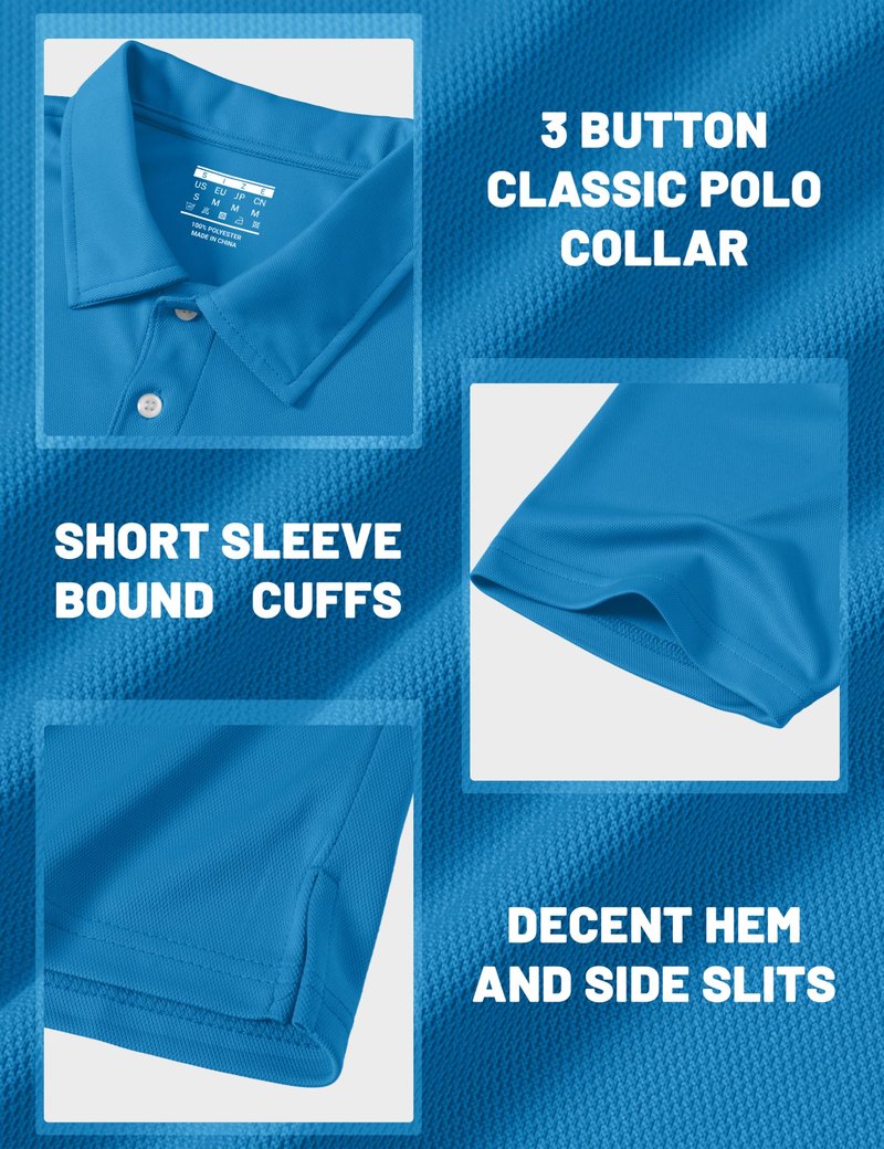 MAGCOMSEN Polo Shirts for Men Dry Fit Lightweight Active Golf Polos Short Sleeve Moisture Wicking Collared Shirt Blue Green