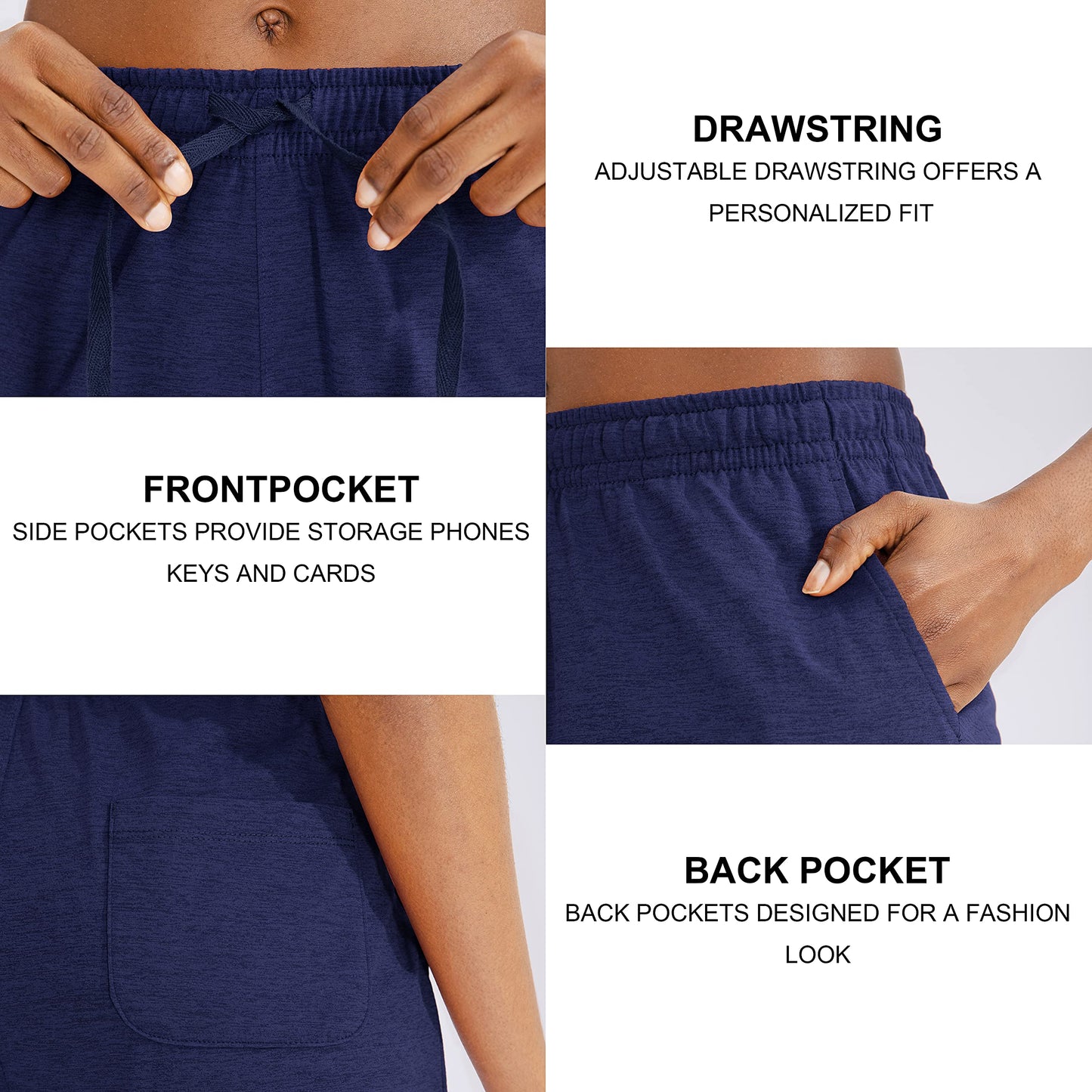 G Gradual Women's Bermuda Shorts Jersey Shorts with Deep Pockets 7" Long Shorts for Women Lounge Walking Athletic (Navy Blue, Large)