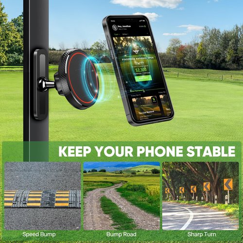 Airclub Magnetic Golf Cart Phone Holder - Golf Cart Phone Mount for EZGO, Club Car, Compatible with MagSafe iPhone 16 15 14 13 12 Series Mini, Strong N52 Magnets for Any Iron Metal Surface