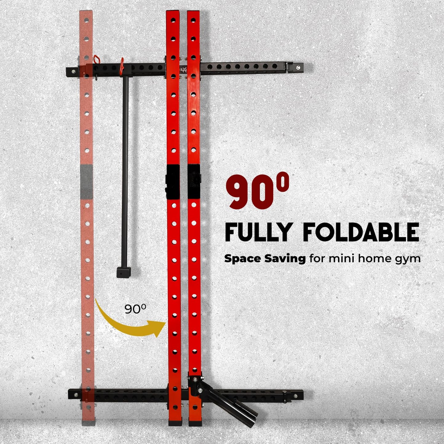Yes4All 2" x 2" Tube with 1" Hole Space Saving Folding Wall Mounted Squat Rack for Home Gym, 1000lbs Capacity Steel Power Cage with Adjustable Pull-Up Bar, 360 Degree Landmine & Strong Steel J-Hooks