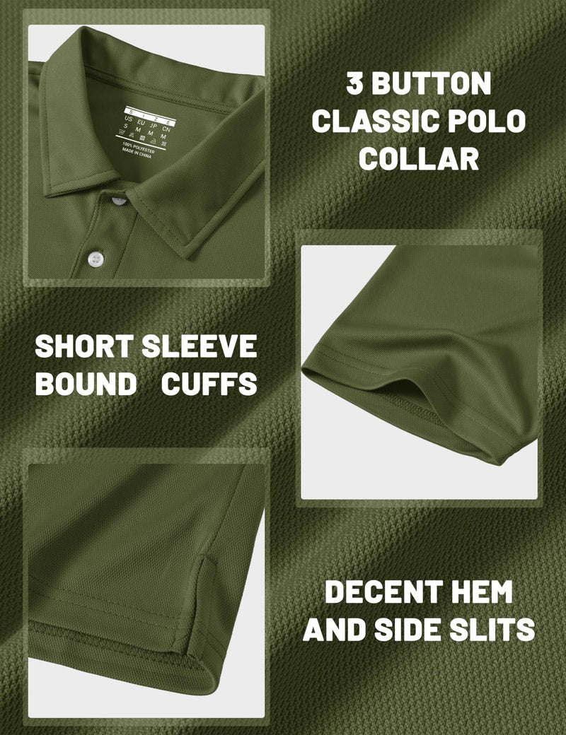 MAGCOMSEN Polo Shirts for Men Dry Fit Lightweight Active Golf Polos Short Sleeve Moisture Wicking Collared Shirt Army Green