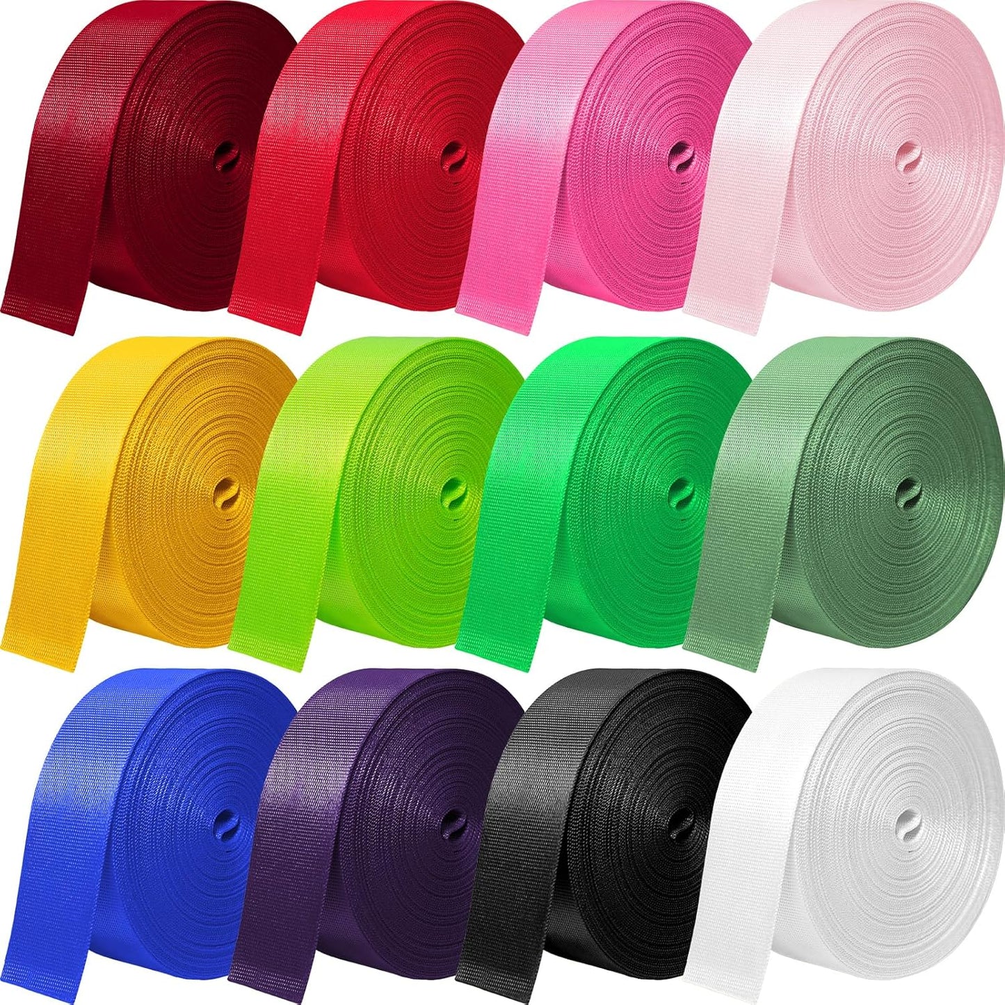 12 Rolls Nylon Webbing 1 Inch 1.5 Inch Heavy Duty Nylon Strap Webbing Strapping for Lawn Chair Backpack Straps Climbing Pet Collars Pet Leash DIY Craft Gear Repair