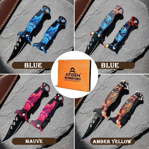 Folding Knife 4 Pack β Large Folding Gift Knives for Men β Tactical EDC Outdoor Knife Set for Camping, Survival, Hunting Gear