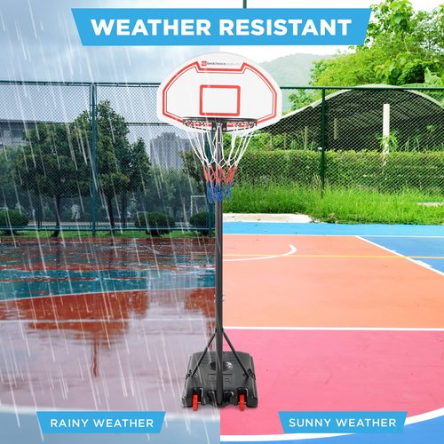 Best Choice Products Kids Height-Adjustable Basketball Hoop, Portable Backboard Set w/ 2 Wheels, Fillable Base, 70.5in to 82.3in Tall - Red/White