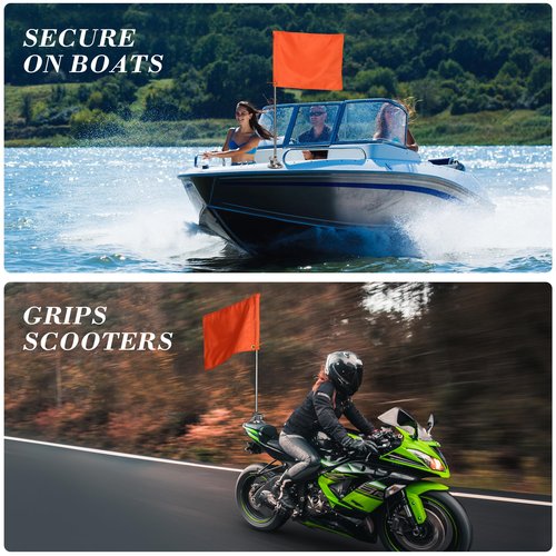 Orange Boat Flag Suction Cup, Double Fabric Orange Safety Flag, 11.4” x 19.3” Water Ski Flag with 52" Retractable Boat Pole & Suction Cup. Suitable for Water Skiing, Swimming, Surfing.