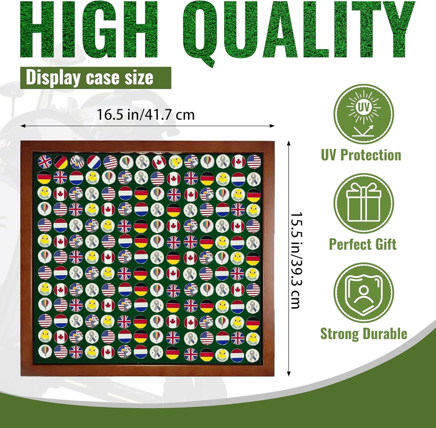 100 Golf Ball Marker Display Case Magnetic 15.5" W x 16.5" H Wall Mounted Ball Marker Display Frame Shadow Box Acrylic Cover Magnetic Back Panel Suitable for Collecting Golf Ball Markers