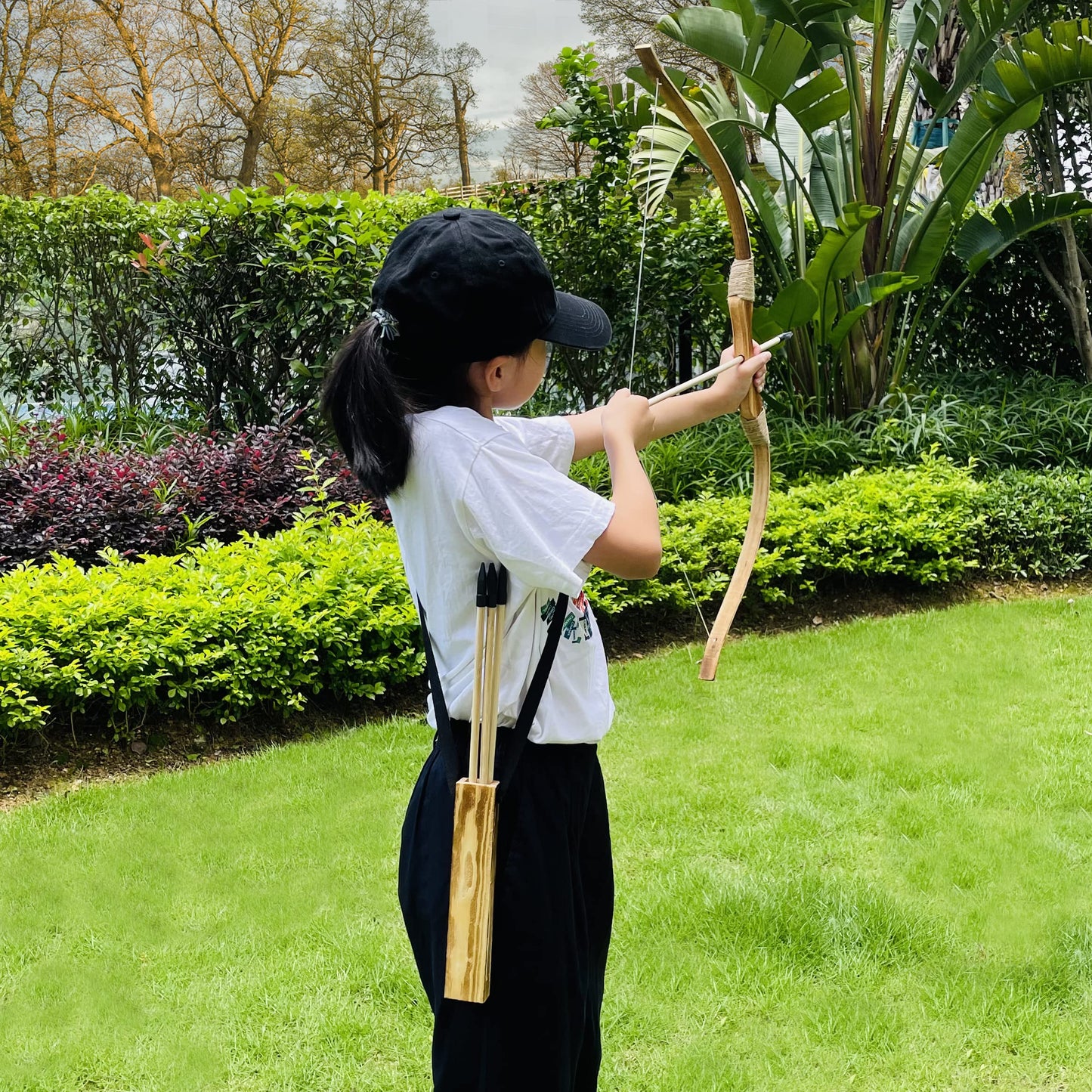 Kids Bow and Arrow Set, 32 Inch Archery Set Handmade Wooden Toy Bow and Arrow for Kids 4-6 8-12, Cosplay Game Costume Prop Play, 1 Bows 1 Quivers and 10 Wood Arrows, Gifts for Youth Boys & Girls