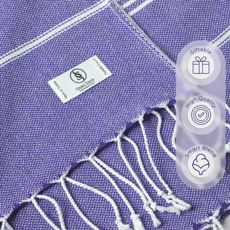 Ossano Turkish Beach Towel Compact & Soft Extra Large (39" x 71") - Quick Dry, Versatile and Functional as Yoga Mat, Picnic Blanket/Travel Blanket, Bath, Shower and Pool Towel - Purple