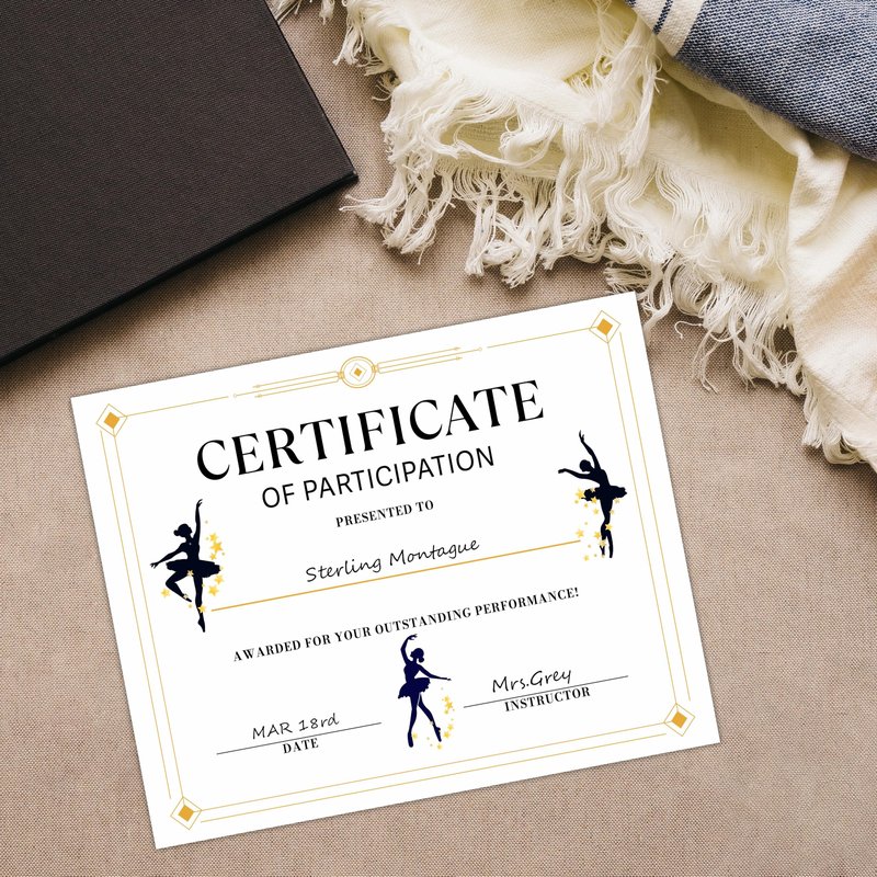 Certificate of Participation, Dance Theme Award Paper, Set of 25 Lesson Graduation Diploma Achievement, Training Certificates of Completion, Recognition for Honor Student Kid, 14
