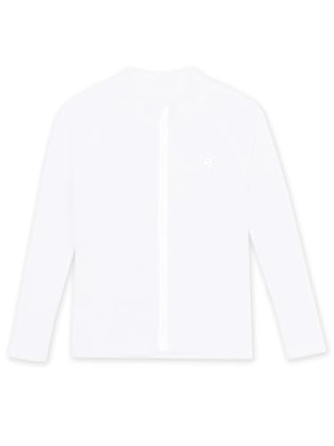 Unisex Kids Rash Guard Sun Shirt UPF 50+ UV Protection with Thumb Hole - White, 13-14 Years