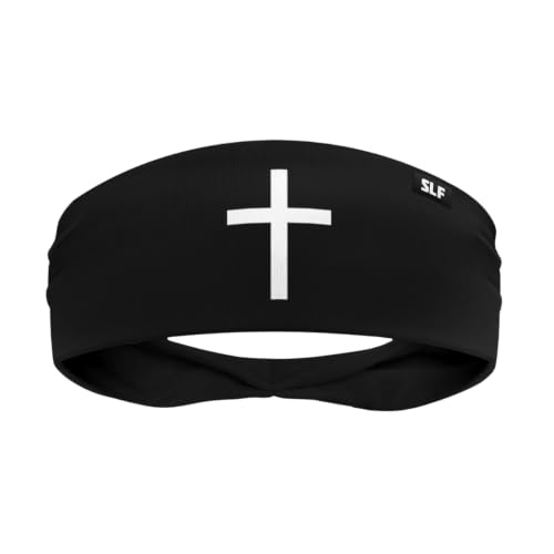 Faith Cross Black Sweat Bands Headbands for Men & Women - Moisture Wicking Sports Headband, One Size