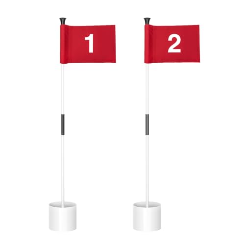 Golf Flagstick and Hole Cup Set with Mini Flags - 2 Pack Red & White Flags