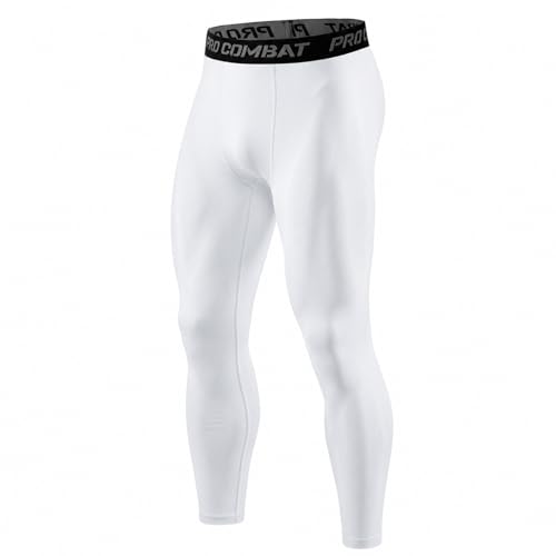 Men's Compression Pants Athletic Tight Leggings Base Layer for Running Workout Yoga White Medium