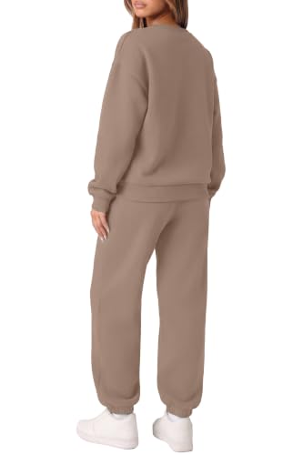 WIHOLL Women's 2 Piece Lounge Set - Khaki Medium Fall Sweatsuit
