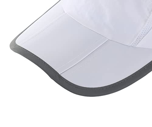 White Foldable Mesh Sports Cap with Reflective Stripe Breathable Sun Runner Hat