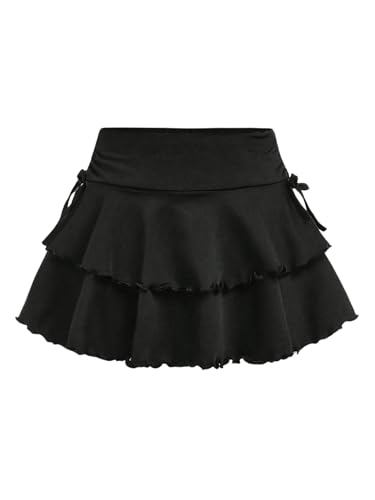Girls Mini Skirt with Built-in Shorts - 11 Years, Plain Black - Cute & Comfortable