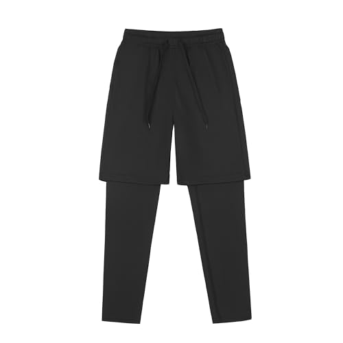 DANI CHINS Boys 2-in-1 Athletic Leggings Black 8 - Quick Dry Breathable Compression Pants