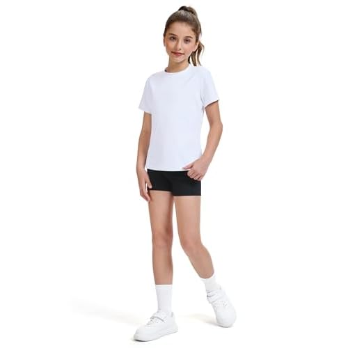 HASMES Girls Athletic Shirts Short Sleeve Active T-Shirts,Basic Tee Tops,Sports Activewear for Kids Teens