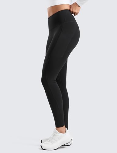 CRZ YOGA Fleece Lined Leggings with Pockets - Small, Black, 28 Inch