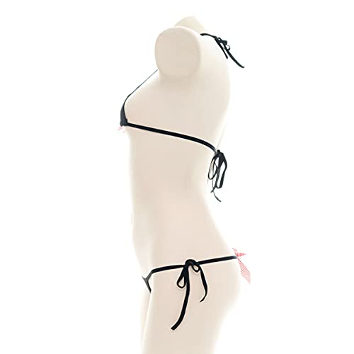 Women's Micro Tanning Bikini Set - Black Bowknot, One Size, Cute Anime Lingerie